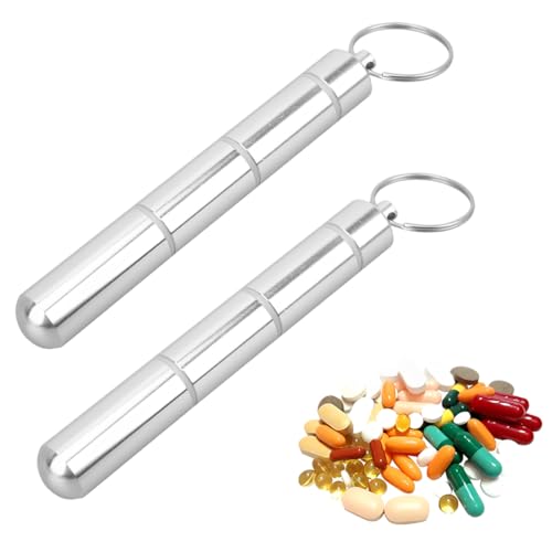 HSKRKOW 2 Piezas Pastillero Pequeño, Pastillero Llavero Pastillero de Bolsillo, Pastillero Metalico de Viaje, Dispensador de Pastillas