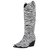 zebra stiefeletten  VAN HILL Damen Stiefel Cowboystiefel Spitze Western Stickereien Schuhe Holzoptikabsatz Freizeitstiefel Boots 208827 Weiss Schwarz Zebra 38