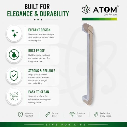 Image of Atom 7.5 Inches Cabinet Door Handle | for Office Drawer Cupboard Almirah Kitchen Wardrobe Doors Pull Handles | Silver Satin Finish (Set of 10, CH-241)