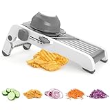 Foyucool Mandoline Slicer for Kitchen, Adjustable Stainless Steel Mandoline Food Slicer, Onion Potato Cucumber Tomato Carrot Vegetable Fruit Slicer, Mandolin Veggie Cutter with Food Holder, Grey