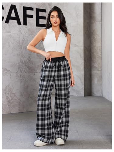 Image of SOLY HUX Women's Plaid Checkered Pants Flannel Pajama Pants with Pockets