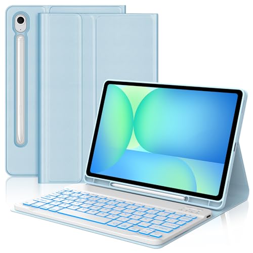 Teclado para Samsung Galaxy Tab S10 FE, funda QWERTY español Ñ desmontable azul