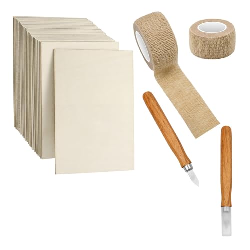 JASFLY 24 Stück Holzplatten zum Basteln Schnittbar, 100 x 150 x 1.5 mm Sperrholz mit 2 Anreißmesser Holzplatten zum Basteln für Modellbau, DIY Modell, Gemälde, Laserprojekte, Kunst und Handwerk