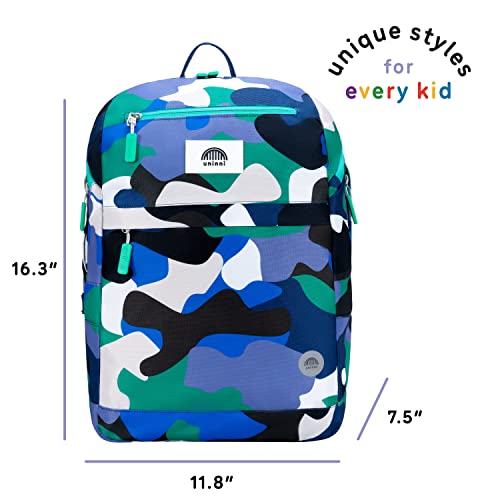Uninni 16" Kid's Backpack For Girls And Boys Age 6+ With Padded, And Adjustable Shoulder Straps. Fits For Height 3'9" Above Kids (Camouflage Blue/Green) #TOP2