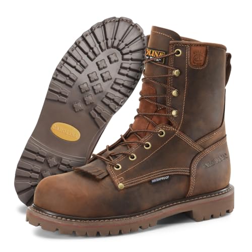Carolina 28 Series 8'' Soft Toe Waterproof Work Boots for Men - Cigar Leather Upper, AG7 Footbed, Removable Kiltie, EH-Rated