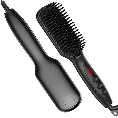 Beard & Hair Straightener for Men - Ionic Beard Straightening Comb with Anti-Scald, 30s Fast Ceramic Heating, 12 Heat Levels, Auto Off, Frizz-Free, 360 Swivel Cord, for Home, Travel and Salon