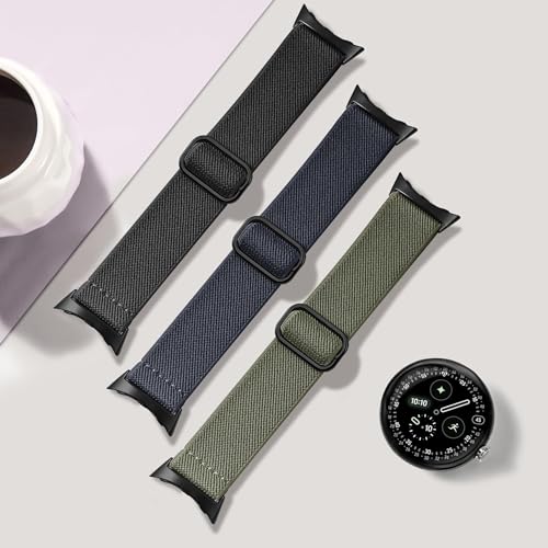 Nylon Bands Compatible with Google Pixel Watch 3 45mm Watch Band,Elastic Adjustable Straps Soft Sport Wristbands Replacement for Pixel Watch 3 45mm Men Women(3 Pack)
