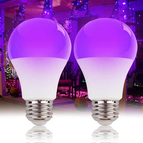 LIAISIMI Lâmpadas de luz preta ultravioleta de 9 w, iluminação roxa, lâmpadas de luz noturna preta e27 de 395 nm, adequadas para pintura de carroçaria, aniversário infantil (2, branco)