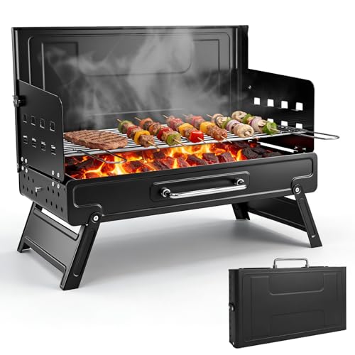 kisidus Holzkohlegrill Klappbarer Campinggrill, klappgrill Tischgrill Gartenpartys & Outdoor - BBQ, Mit kompaktem Design und einfacher Montage