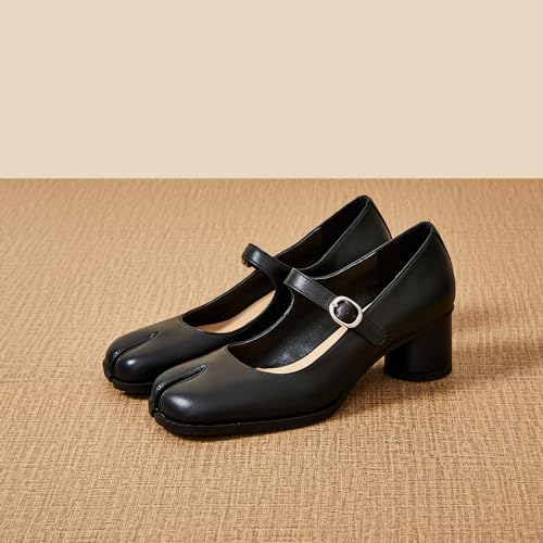 Women Chunky Block High Heels Mary Janes Shoes Split Toe Tabi Shoes Ankle Strap Dress Pumps Shoes3
