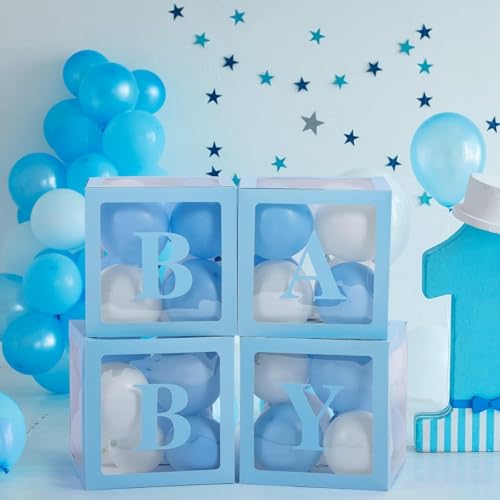 Image of Rozi Decoration Blue Baby Balloon Box for Decorations Items Set of 4 Pcs | Welcome Prince Decoration | Birthday Decoration Baby Box