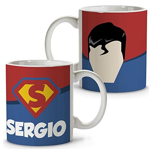 LolaPix Taza Superhéroes Personalizada con Nombre. Regalo Friki. Varios Diseños y Colores Interior. Super Man.Taza cerámica 330ml
