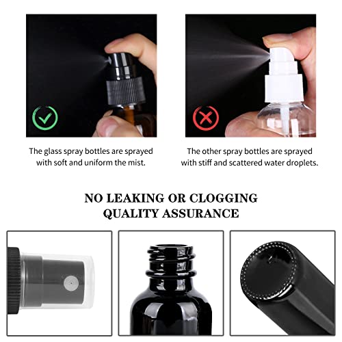 2oz Glass Spray Bottle, Fine Mist Boston Glass Bottles with Black Fine Mist Sprayer Small Clear Bottles for Essential Oils, Bath, Beauty, Hair & Cleaning, UV Black, Pack of 243