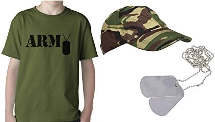 Kids Army Dress Up Set - Army Printed TShirt - DPM Cap - Dog Tags - Role Play