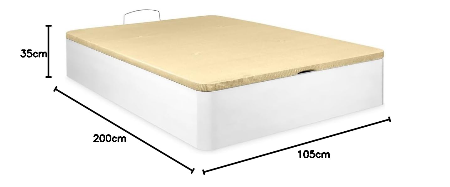 Somnia Descanso - Canapé Abatible súper Reforzado Gran Capacidad con Tapa Transpirable, Esquinas Redondeadas, 105 x 200, Blanco
