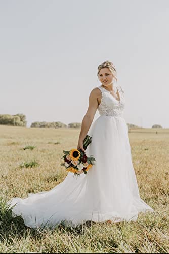 Loyeloy Women's Wedding Dresses for Bride 2025 Sexy V Neck Slit Lace Bridal Wedding Gowns for Bride YJ0104