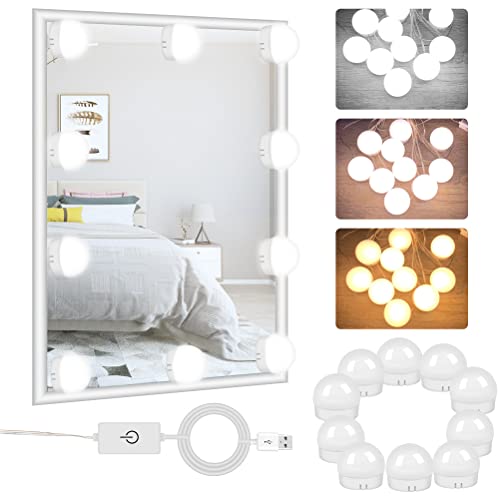 FOCCTS Vanity Lights for Mirror, Mirror Lights 10 Bulbs Hollywood Makeup Mirror Light with USB Power Cord Cable Design Dressing Table Light