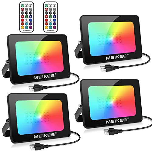 MEIKEE 4 Pack RGB LED Flood Lights 300W Equivalent, 35W Color Changing Flood Light with Remote Control, Indoor Outdoor IP66 Waterproof Dimmable Wall Washer Light Party Stage Landscape Lighting