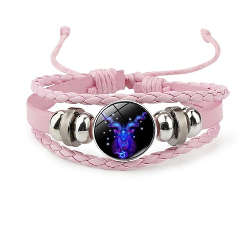Image of Pink Pink Twelve zodiac spirit bracelet adjustable Twelve zodiac leather bracelet jewelry accessories for zodiac enthusiasts