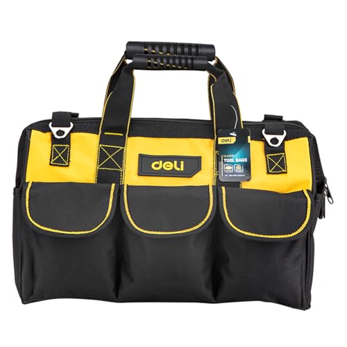 Image of Deli DL430116 16 inch Oxford Cloth Tool Storage Bag with Multi Compartment Pockets Handle & Steel Bar Heavy Duty Multipurpose Easy and Convenient Tools Organizer for Electrician Plumber Technician (1Pc)