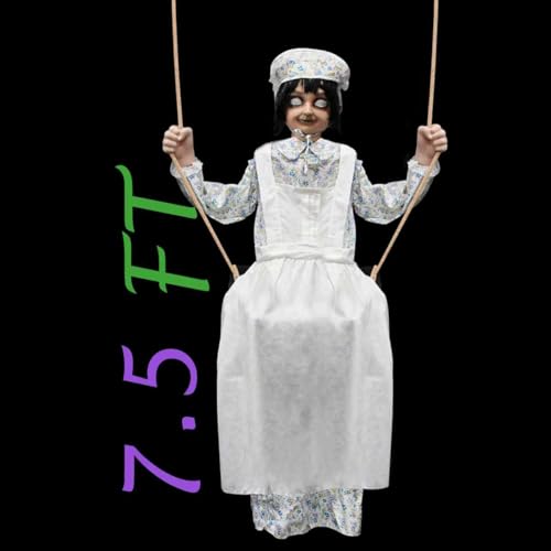 PARTYGEARS Animated Halloween Swing Girl Hanging Decorations, Scary Rotating Head