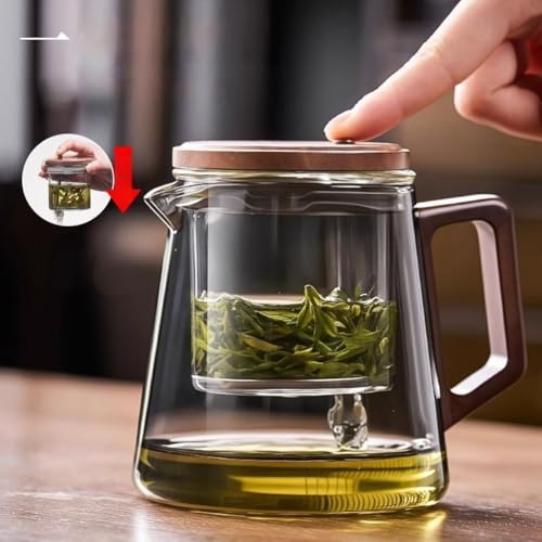 Service à thé chinois transparent théière en verre et socle bois