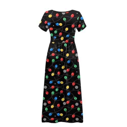 Image of Women's Fall Summer Short Sleeve Ankle Length V-Neck Party Dress with Pockets Size S-3XL