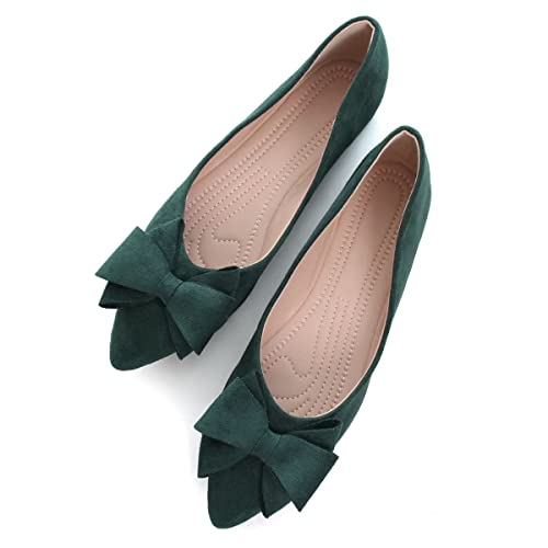 Hee grand Bowknot Flats for Women Pointed Toe Ballet Shoes Soft Slip on Loafers Suede Dress Shoes2