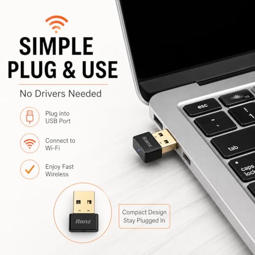 Image of Ranz USB WiFi Adapter for PC - 450Mbps 2.4GHz Wireless Dongle for Desktop & Laptop | Plug & Play | Windows 11 /10 /8 /7 | Compatible | Nano USB WiFi Receiver