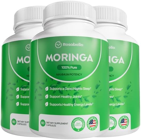 Rosabella Moringa Capsules – Pure Moringa Powder, Energy, Skin, Immune & Gut Health Superfood, Rich in Antioxidants, Essential Vitamins & Amino Acids, Natural Green Superfood Supplement – 180 Count
