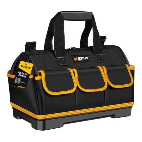 Bolsa para Ferramentas 16' Fasterr Profissional Reforçada - 16 Bolsos, Base Rígida em PP, Tecido Oxford 600D Impermeável | Mala para Eletricista, Encanador e Manutenção Suporta 25kg