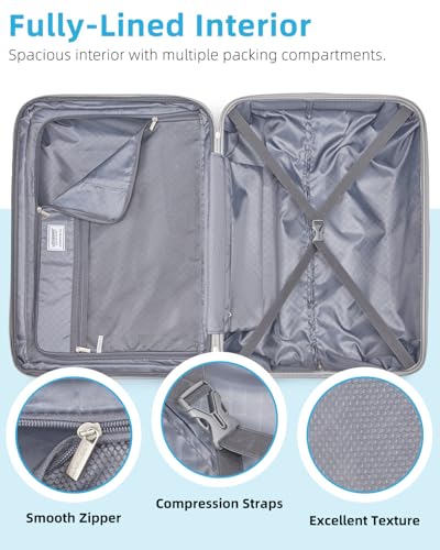 Image of LARVENDER Carry on Luggage 22x14x9 Airline Approved, 20 Inch Hardside Suitcase with Wheels TSA Lock, PC+ABS Lightweight Travel Luggage Sets for Women, Glossy Silver, 3 Piece Set