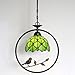 ZYLINX Tiffany Stained Glass Pendant Lamp with Bird Hanging Light Chandelier in Multicolor with Adjustable Hanging Cord for Dining Room Bedroom Restaurant (Green Maple Leaves)