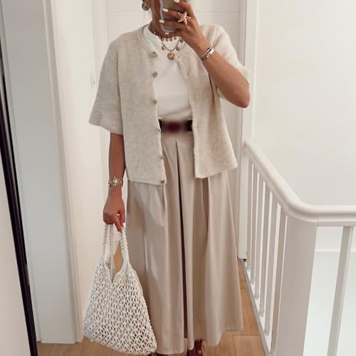 Women Knit Cardigan Sweater Y2k Short Sleeve Button Down Crop Top Sweaters Lightweight Coquette Shirt Summer3