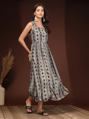 Image of Dress for Women | New Rayon Floral Printed Flared Maxi Dress for Women & Girl's