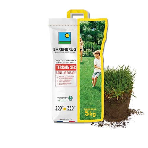 BARENBRUG - Gazon Terrain Sec sans arrosage - Résiste à la Chaleur et à la Sécheresse - Forte Réduction de l’Arrosage - Autoréparation Naturelle - Économe en...