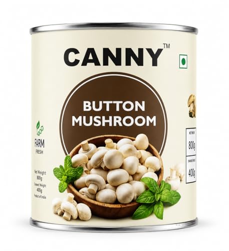 CANNY Button Mushroom Gold in Brine | Premium Quality Canned Fresh Mushrooms For Everyday Cooking | Ideal For Pizza, Pasta, Salads & Curries | Rich Taste & Texture - 800Gm
