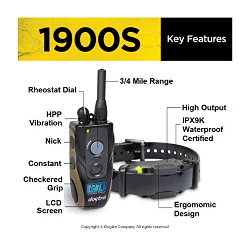 Dogtra 1900S Rechargeable Dog Training Collar - 3/4 Mile Range - Waterproof - Adjustable Levels for Dogs