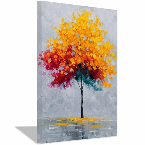 Toile decoration murale arbre de vie peinture réfléchissante feuille colorée 60x80
