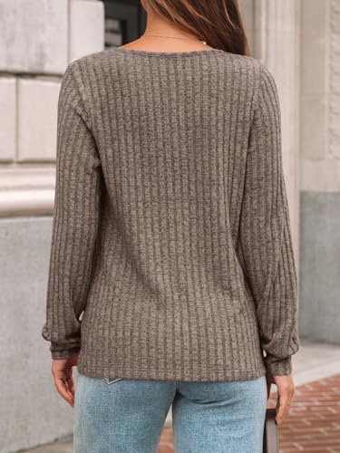 AUTOMET Long Sleeve Shirts 2026 Winter Outfits Fall Clothes Fashion Women Sweater Henley Button Business Casual Dressy Lightweight Tunic Blouse Pullover Trendy Tops Cute Clothing Coffee