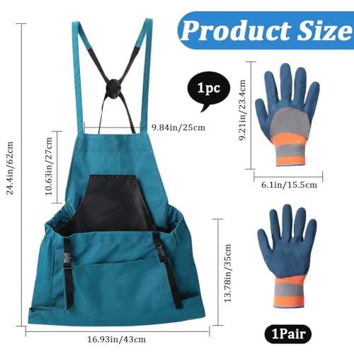 GORGECRAFT Garden Apron Set Green Cloth Water Washable Vegetable Harvesting Pouch Fruit Picking Bag with Quick Release Pocket Nylon Work Gloves for Gardening Harvest Men Women - Image 2