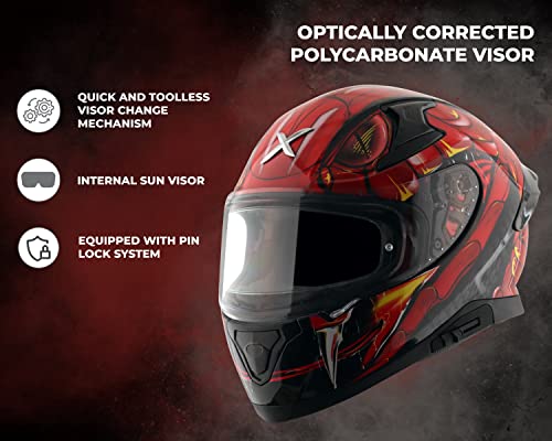 Image of Axor Apex Venomous ISI ECE DOT Certified Full Face Dual Visor Helmet for Men and Women with Pinlock Fitted Outer Clear Visor and Inner Smoke Sun Visor Black Red(XL)