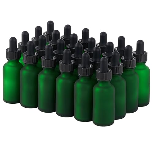 SprayDroplet 24 Pcs, 1oz Glass Dropper Bottle, Leakproof Tincture Bottles with Dropper, Green Reusable Eye Dropper Bottle, Preety Frosted Texture, for All Kinds of Liquids (Green-Frosted, 1oz-24pcs)