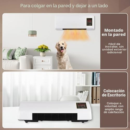 Ventilador enfriador de aire de montaje en pared, dispositivo de brisa refrigerada con calentado portátil 2 en 1, operación silenciosa eficiente en energía, no se necesita instalación para e