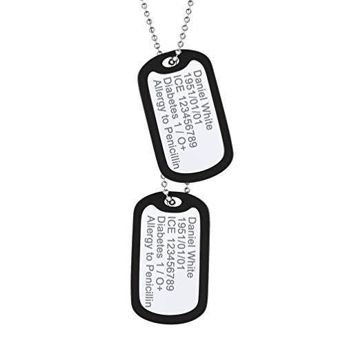 PROSTEEL Militärischen Erkennungsmarken 2 personalisiert Dog Tags im Armeestil mit Kugelkette und Silikon Edelstahl Medical Alert Anhänger Halskette Name Texte Gravur für Geburtstag Vatertag