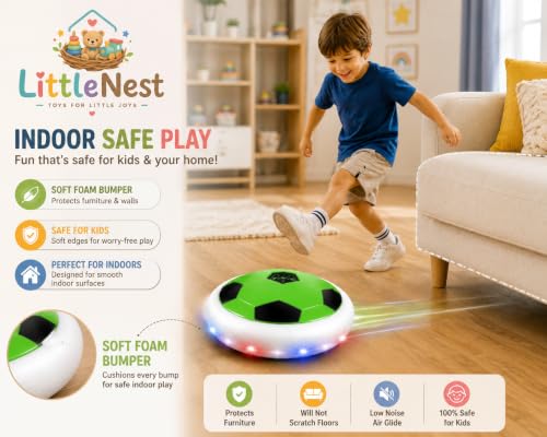 Image of Hover Soccer Ball, Soft Eva Material Foam Bumper Air Indoor Football Made in India for Kids, Toy with Multi Colour LED Lights, Best Gifts for Toddlers, Boys and Girls (Color as per Stock)