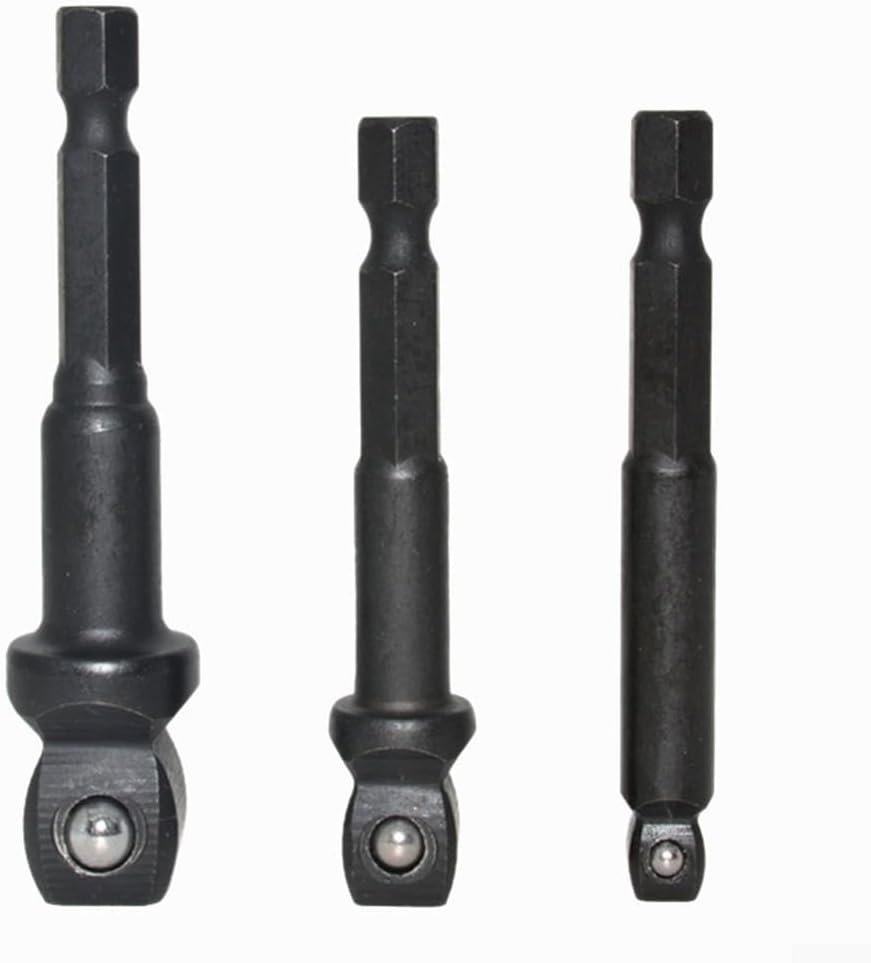 Drill Socket Adapter Set, Hex Shank to Square Drive, /4 3/8 /2 Inch Ball Head Swivel Adapter for Wrench Extender, Chrome Vanadium Steel Tools for Narrow Space Drill