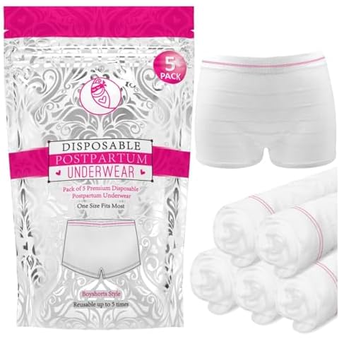 Ninja Mama Disposable Postpartum Underwear (Without Pad) with Storage Pouch. Washable Mesh Panties for Women (5 Count). Labor and Delivery Maternity Surgical and C Section Hospital Bag - One Size Cover