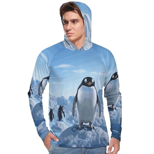 Men's Sun Shirts UPF 50+ Rash Guard Long Sleeve Sun Protection Hoodie Penguin Antarctica Ice Lightweight Shirt 2XL White2