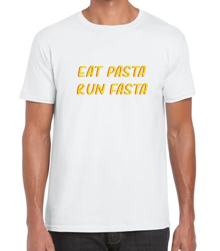 Eat Pasta Run Fasta Funny Men's Printed Cotton T-Shirt White 3XL